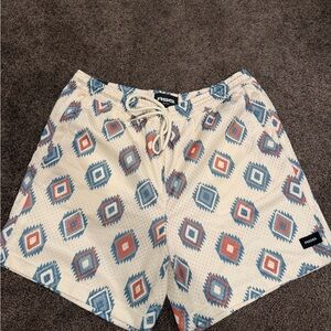 RSQ Men's Geometric Swim Trunks - Cream, Blue, and Red